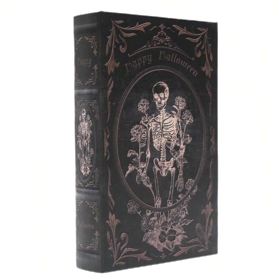 [Free Shipping]Decorative Vintage Book Shaped Trinket Storage Box Halloween Skull Embossed Pattern,Halloween Decoration Faux Book Boxes,Gothic Style Decorated Storage Box -24A-002 - Bộ xương - Xem 1