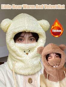 1pc Bear Shaped Hat, Integrated Mask, Hat And Scarf, Women's Winter Riding Warm Hat, Made Of Polyester Fiber, Suitable For Both Men And Women, Available In Multiple Colors, With Fleece Lining And Double-Layer Thick Design, Windproof, Suitable For Skiing, Mountaineering, Hiking, Outdoor Sports, Also Can Be Given As A Gift. - Multicolor - View 7