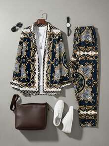 Plus-Size Men's Printed Suit, Spring Vacation Casual Plus-Size Shirt And Trousers Two-Piece Men's Set - Nhiều màu - Xem 4