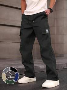 Men's Casual Cargo Pants - Fashionable Straight-Leg, Loose Fit, Multi-Pocket Design, Suitable For Spring And Autumn - Black - View 1