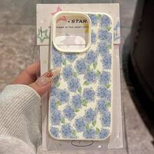 1pc TPU Material Healing Blue Hydrangea Flower Print Phone Case Compatible With Iphone 17 Pro Max/17/16 Pro Max/15/13/12/11, S20 FE/A15/S24/A55, Compatible With Redmi Note 11/12/13 Pro, Full Coverage Anti-Drop Soft Protective Phone Cover - White - View 1