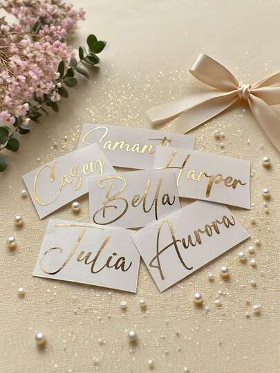 Customized Personalized Vinyl Sticker, Suitable For Wedding Party Decoration, Glass Name Sticker, Personalized Custom Name Label Sticker, Label Name Sticker, Custom Sticker Decal, DIY Gift Name Sticker, Handwritten Sticker, Customizable Holographic Name Sticker, Customized Glitter Name Text Sticker, Applicable To Water Bottles