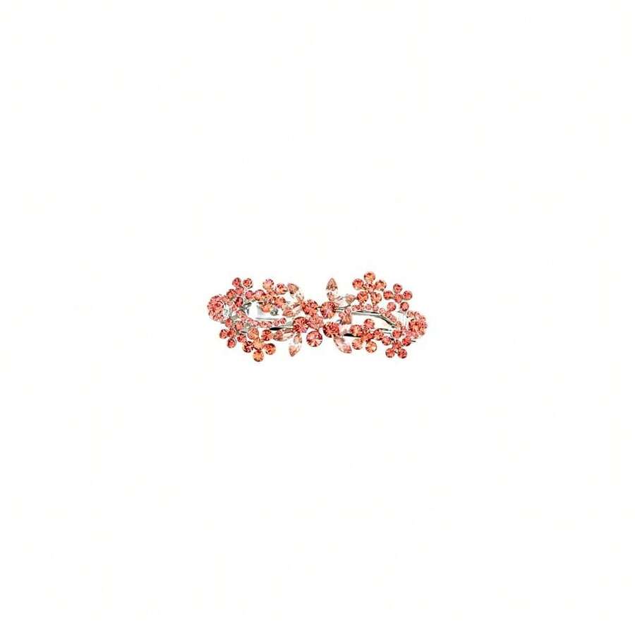 Coral Rhinestone Crystal Floral Hair Barrette Clip - Coral - View 1