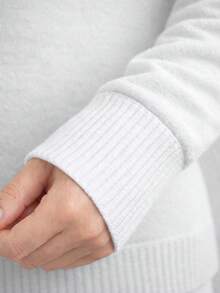 Women's White Knitted Hoodie With Zipper, Winter Sweatshirt, Women's Modal Knit Jacket - trắng - Xem 3