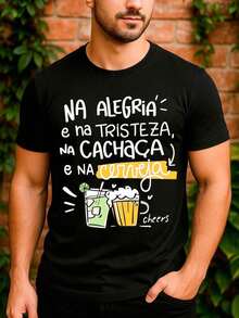 Funny Carnival T-Shirt - "Drinking Cachaça And Beer" Meme - Basic Alcohol Drink - Unisex - 100% Premium Cotton – Men's And Women's | Casual, Streetwear, Plus Size, New Arrival With Immediate Shipping In Various Colors - 黑色 - 查看 2