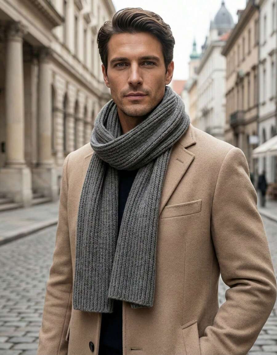 Men's Wool Scarf Without Fringe Modern Casual Style - 深灰色 - 查看 1