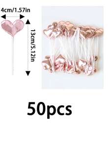 50pcs Rose Gold Heart Cake Toppers For Birthday Party - Rose Gold - View 5