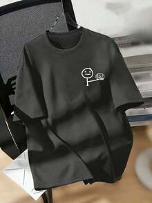 男童休闲印花圆领短袖T恤，夏季上衣 - 深灰色 - 查看 4