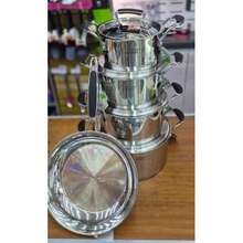 batería de cocina de 9 piezas de acero inoxidable de alta calidad , 4 ollas con tapa  y 1 sarten, material resistente y duradero, compatible con todas las fuentes de calor incluyendo inducción - Plateado - Ver 6