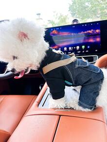 1pc Pet Clothes, Dog Punk Style Suspender Pants, Black - Black - View 2