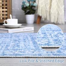 Vintage Distressed Area Rug Machine Washable Rug For Living Room, Non-Slip Stain Resistant Carpet Accent Rug Retro Medallion Floor Cover For Home Decor - Blue - View 9