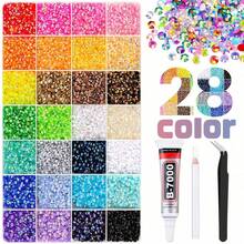 28pcs 3mm Non-Hot Fix Flat Back Resin Rhinestones - 28 Mixed Shiny Gem Colors, With Tweezers And Applicator Tool, For DIY Crafts, Clothing, Shoes, Nail Art, Fabrics And Cup Decorations - 28-grid Jelly Drill - View 13