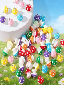 15/25/35/50/60/80/100pcs Multi-Color Mushroom Glass Beads - Colorful Marble Texture Mushroom Decorative Beads, Suitable For Jewelry Making, DIY Necklace, Bracelet, Earrings, Crafts | Vibrant Bead Design | Smooth Texture - Multicolor - View 2