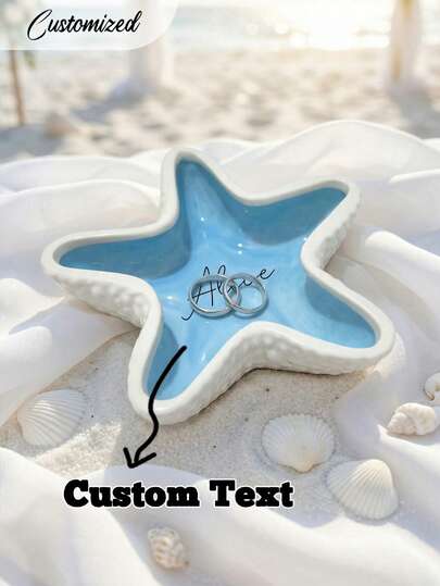 Personalized Jewelry Tray, Customized Ring Tray, Pentagram Beach Theme Ring Tray, Beach Theme Jewelry Tray, Ideal Gift For Her, Home Decor For Valentine's Day, Valentine's Day Decorations, Gift For Girlfriend, Gift For Wife, Bridesmaid Jewelry Dish, Engagement Ring Dish, Wedding Party Favors, Mother's Day Gift From Daughter To Mom