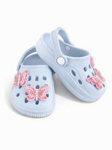 Sandália Babuche Infantil Feminina Com DETALHES EM BORBOLETA COM Strass Brilhante Ideal Para Uso Diário - Azul bebê - Visão 4