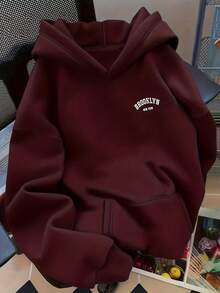 Adult Kangaroo Hoodie With Brooklyn Print, Chest 1127, Winter Sweatshirt With Pockets And Hood With Drawstring,  Winter Style - 鏽棕色 - 查看 1