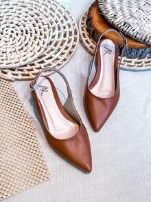 Slingback Open-Toe Pump With A Heel Below 3cm. - Caramel-smooth - View 2