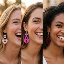 1 paire de boucles d'oreilles pendantes avec pendentif cadenas en forme de cœur, en acrylique léger, cadeau vintage Y2K pour mariage et anniversaire - Rose pâle - Voir 10