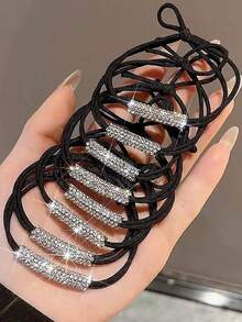 Sujetador de cola de caballo de cristal brillante de una pieza, lazo de pelo elástico de alta calidad, accesorio de pelo elegante - Multicolor - Ver 2