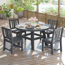 Juego de mesa y sillas de comedor para exterior de 5 piezas, juego de muebles de patio con orificio para sombrilla, juego de comedor para jardín y patio trasero. - Gris - Ver 3