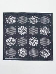 1pc Women's Bandana Geometric Patchwork Print Asymmetrical Textured Scarf - Multicolor - View 4