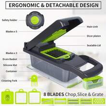 16-In-1 Multi Functional Vegetable Chopper Kit With 7 Replaceable Blades & Storage Container, Multi Purpose Dicer Slicer Mandoline Cutter For Onion Potato Carrot, Easy Food Prep Kitchen Gadget, Perfect Mother's Day Housewarming Gift - White - View 9