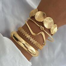Set de 5 pulseras brazalete geométricas lisas y metálicas - Dorado - Ver 2