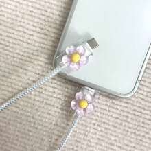 2 piezas Cubierta protectora transparente con forma de flor para cable de carga, protector de cargador - Morado - Ver 7