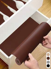 1 Roll 30x150cm High Quality Brown Drawer Liner, Waterproof Non-Slip Shelf Liner, Washable Oil-Resistant Liner For Kitchen Cabinet, Desk, Home Organization - Multicolor - View 4