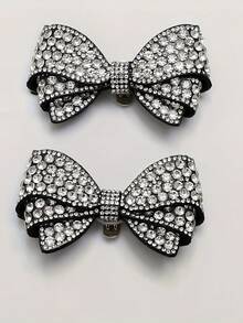 2pcs Fashionable Black Rhinestone Bowknot Detachable Charm, Suitable For Shoes, Bags And Clothing - Perfect For DIY Fashion, Gifts And Special Occasions - Multicolor - View 3