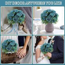 16 Bundles Artificial Peonies Flowers Fake Silk Peony Bouquet Faux Peonies Flowers Bulk For Decoration Vase Floral Arrangements Wedding Party Table (Teal) - 藍綠色 - 查看 7