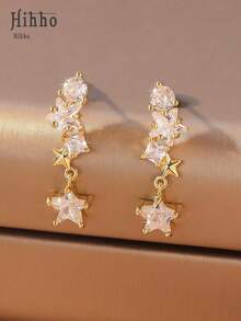 Hihho 1 Pair Silver/Gold Starry Tassel Earrings, Combining Romantic Cosmic Imagery And Flowing Tassel Texture, With Dreamy Atmosphere And Visual Extension. Suitable For Light Party/Ambiance Outfits, To Create A Dynamic Look - Tassel Earrings - View 3