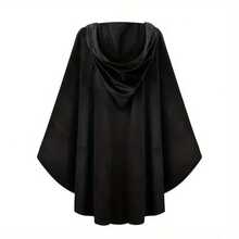 一件哥特式天鹅绒连帽斗篷，欧美时尚舞台表演角色扮演蒸汽朋克宽松斗篷，适合万圣节、圣诞节男女服装 - 黑色 - 查看 2