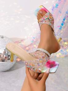 Women's New Fashion Sequin Embellished Beach Strap High Heel Dress Sandals - Lilac Purple - View 5