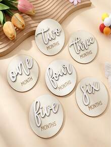 6张婴儿每月里程碑卡片，双面3D木质里程碑卡片，拍照道具，公告牌，1-12个月，摄影，新生儿纪念礼物，木质新生儿里程碑，适合新手父母和婴儿派对，送给准妈妈的礼物，欢迎新生儿的标牌 - 彩色 - 查看 7