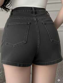 Women's High Waist Denim Shorts Skirt Cotton Without Stretch NEW 2025 - Màu xám đen - Xem 2