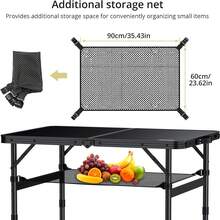 Anbte Mesa de camping plegable, mesa portátil de 36 x 24 pulgadas, altura ajustable máxima 28 pulgadas, con red de almacenamiento, mesa plegable de aleación de aluminio, ligera, asa portátil para viajes, exteriores, patio trasero (negro) - 1 - Ver 4