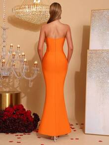 New Sexy Strapless Pink Pearl Decor Wedding Party Cocktail Evening Gown - Jeruk - View 7