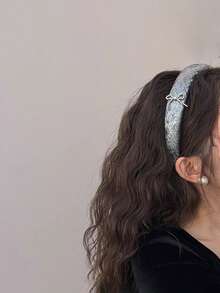 串珠蝴蝶结发圈，闪亮粗螺旋发绳，光泽柔软马尾辫发饰发圈 - 彩色 - 查看 3