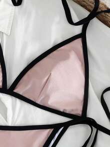 New Women's Bikini Swimwear Set, Sexy Tie-Up Beach Swimwear - Coral Pink - View 6