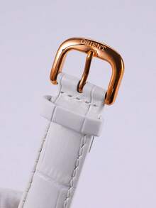 Orient Luxury Rose Gold Crystal Edged Women's Watch, Elegant White Leather Strap Multi-Function Wristwatch With Date Display - White - View 6