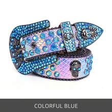 1PC Skull Rhinestone Leather Belt, Bling Crystal Studded Waist Belt, Western Style Punk Belt For Men & Women, For Jeans, Halloween, Parties, Nightclub, Adjustable Eye-Catching Fashion Belt For Daily & Costume Use - 黑底 白鑽 - 查看 9