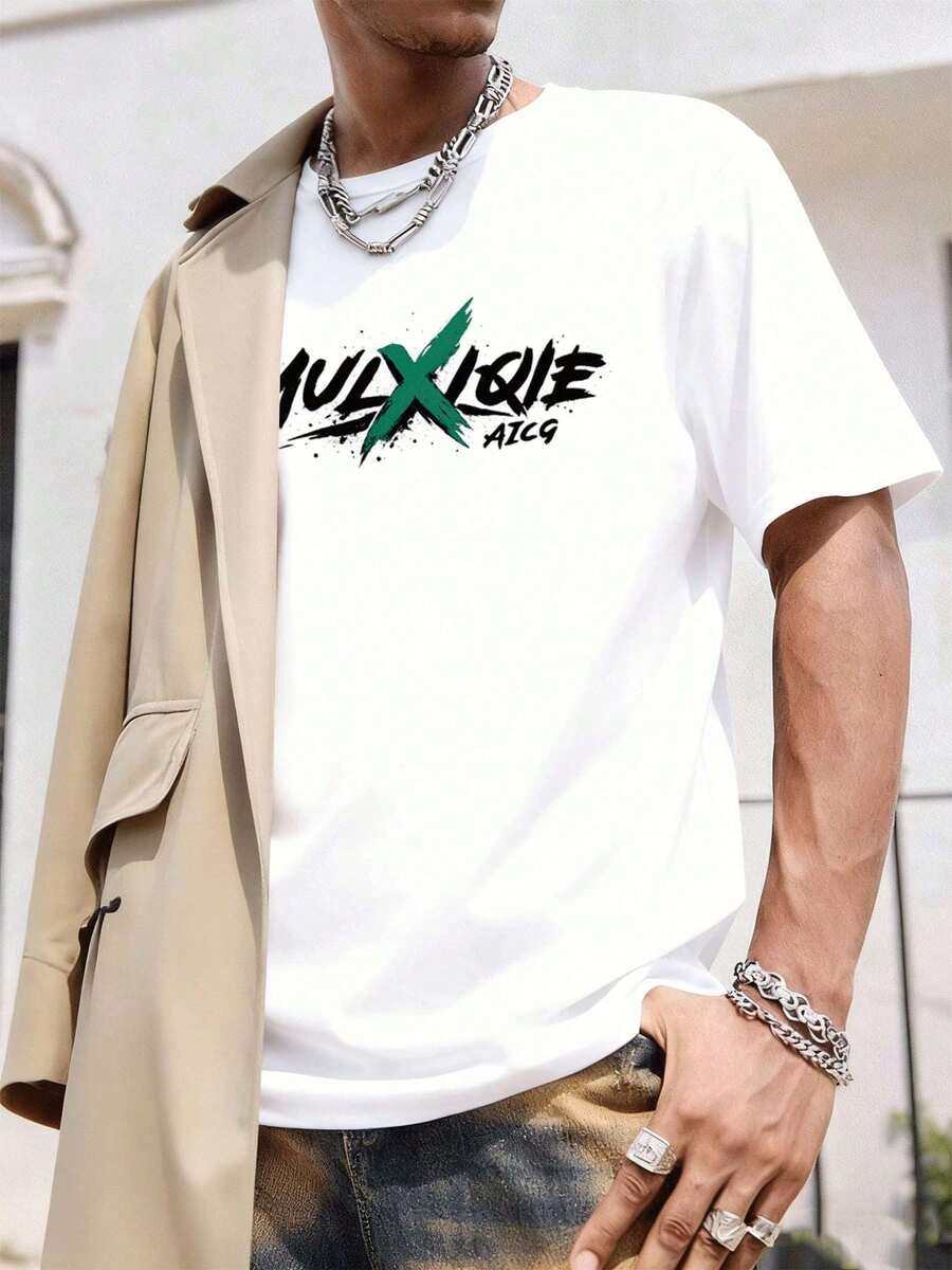 MULXIQUE AICG T-shirt grafica in cotone a maniche corte, 100% cotone, girocollo, vestibilità comoda, stampa grafica unica - Bianco - Visualizzare 1