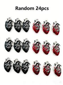 Bộ 6/12/24/50/80/100 chiếc mặt dây chuyền hình trái tim tráng men kiểu Gothic nhiều màu sắc, thích hợp để tự làm khuyên tai, vòng tay, trang sức, mặt dây chuyền hợp kim kẽm với chủ đề độc đáo, chất liệu không khảm - Phụ kiện hạt kim loại thủ công - Nhiều màu - Xem 17