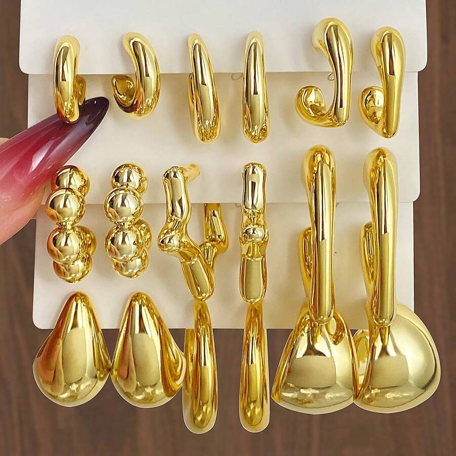 18pcs CCB Earring Set, Star & Heart Shaped Earrings, Jewelry Gift Set For Women - Gold - View 1