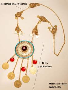 1件奢华金币流苏长项链，中东迪拜风格，女士珠宝，适合在斋月节期间佩戴。 - 金黃色 - 查看 3