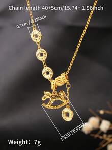 1件梦幻行星月亮地球吊坠项链，适合女性日常佩戴 - 銅鍍24K厚金色碎冰冰木馬銅錢流蘇項鍊 - 查看 6