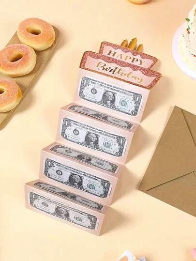 Pink & Gold Birthday Paper Money Card With Envelope, Pink & Gold Happy Birthday Envelope, Birthday Cash Gift Envelope, Cash Box, Folding Birthday Card, Birthday Celebration, Baby Shower Decor, Unique Creative Cash Holder, Party Favor, Birthday Gift Packaging Supplies, Birthday Hongbao, Birthday Party Favors, Birthday Decorations, Birthday Party Supplies