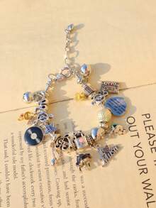 Music Festival Charm Bracelet, Music Festival Concert Friendship Bracelet, Music Note Guitar Star Bracelet, English Slogan Music Lover Bracelet, Rock Band Bracelet - Silver - View 6