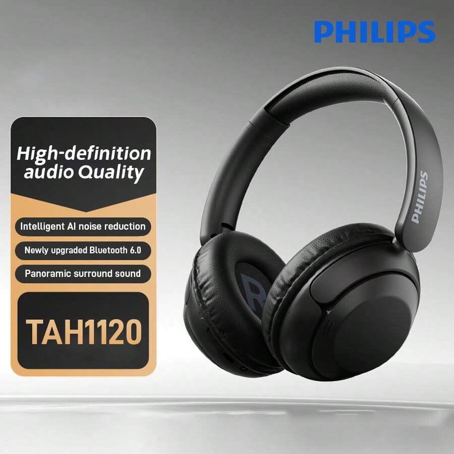 Tai nghe thể thao chụp tai Philips - Không dây Bluetooth, Khử tiếng ồn chủ động, Âm thanh Hi-Fi, Thời lượng pin dài, TAH1120 - màu đen - Xem 1